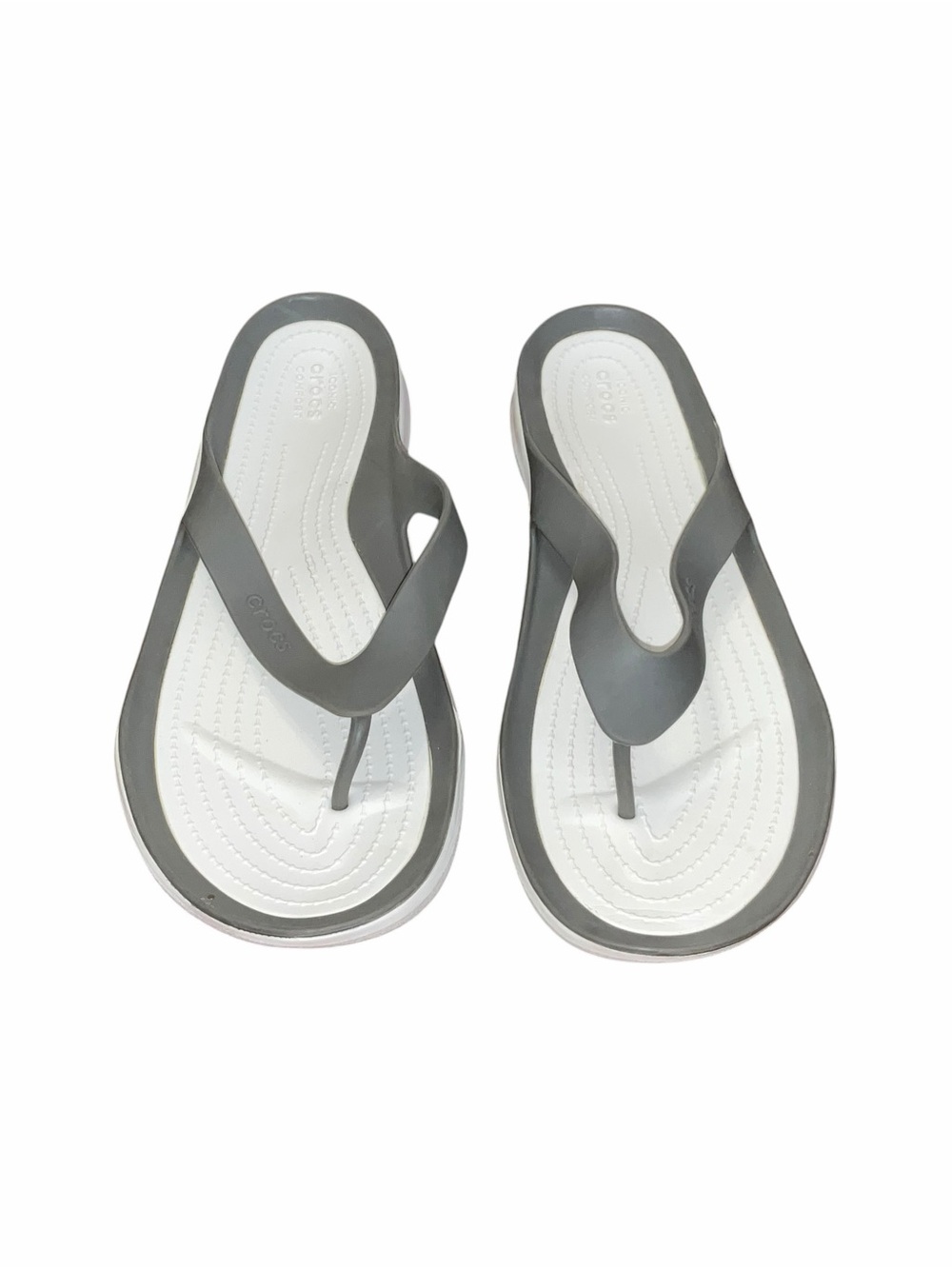 Crocs Gray White Thong Sandals Women’s 11 Lightweight Comfort Flip Flops